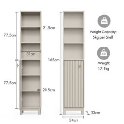 Vonhaus Tall Bathroom Cabinet, Stone Freestanding Storage Tallboy Unit With 6 Shelves, Fluted Texture Door & Gold Handle, Victoria - thumbnail 9