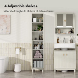 Vonhaus Tall Bathroom Cabinet, Stone Freestanding Storage Tallboy Unit With 6 Shelves, Fluted Texture Door & Gold Handle, Victoria - thumbnail 3