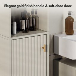 Vonhaus Tall Bathroom Cabinet, Stone Freestanding Storage Tallboy Unit With 6 Shelves, Fluted Texture Door & Gold Handle, Victoria - thumbnail 4