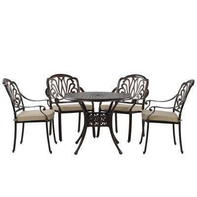 Beliani Garden Dining Set 4 Seater Ancona Dark Brown Metal With Cushions