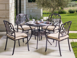 Beliani Garden Dining Set 4 Seater Ancona Dark Brown Metal With Cushions - thumbnail 2