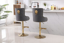 Hygrad Built to Survive Set Of 2 Luxury Velvet Bar Stools With Lion Knocker Back Rest Padded Breakfast Bar Stools - thumbnail 3