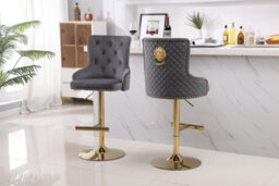 Hygrad Built to Survive Set Of 2 Luxury Velvet Bar Stools With Lion Knocker Back Rest Padded Breakfast Bar Stools