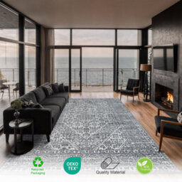 Homeart Traditional Area Rug Super Soft & Sustainable Woven Neutral Carpet Durable Indoor Rug Medium Grey 60X110 - thumbnail 2