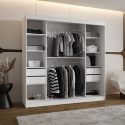 Arte Asved White 200Cm Storage Wardrobe With Sliding Doors And Mirror - thumbnail 3
