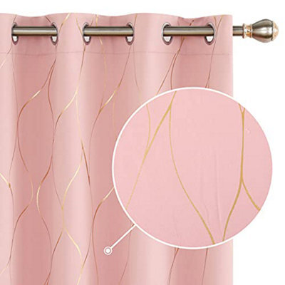 Deconovo Eyelet Curtains, Gold Wave Line Foil Printed Blackout Curtains For Nursery, 52 X 84 Inch (W X L), Coral Pink, One Pair - image 1