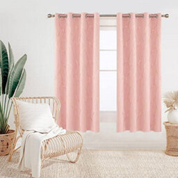 Deconovo Eyelet Curtains, Gold Wave Line Foil Printed Blackout Curtains For Nursery, 52 X 84 Inch (W X L), Coral Pink, One Pair - thumbnail 2