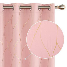 Deconovo Eyelet Curtains, Gold Wave Line Foil Printed Blackout Curtains For Nursery, 52 X 84 Inch (W X L), Coral Pink, One Pair - thumbnail 1