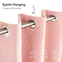 Deconovo Eyelet Curtains, Gold Wave Line Foil Printed Blackout Curtains For Nursery, 52 X 84 Inch (W X L), Coral Pink, One Pair - thumbnail 4