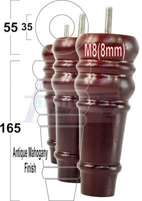 L&F 4 Replacement Furniture Feet Antique Mahogany Turned Wooden Legs 165mm High Settee Chairs Sofas Footstools M8 (8mm) Tsp2071 - image 1