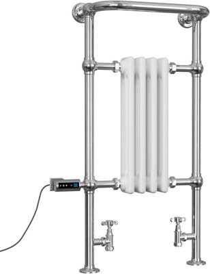 Uk Radiators 1239Btu H963mm X W493mm White Traditional Thermostatic Wifi Column Dual Fuel Heated Towel Rail Arundel - image 1
