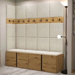 Orion Ii Hallway Set Artisan Oak Shoe Cabinet Hangers Cream Panels - thumbnail 2