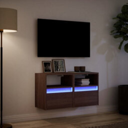 Berkfield Durable Tv Wall Cabinets With Led Lights 2 Pcs Brown Oak 41X31X45 Cm - thumbnail 5