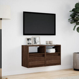 Berkfield Durable Tv Wall Cabinets With Led Lights 2 Pcs Brown Oak 41X31X45 Cm - thumbnail 4