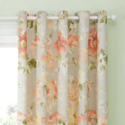Dreams & Drapes Florette Hand Painted Floral Print Light Filtering Natural Eyelet Curtains - thumbnail 2
