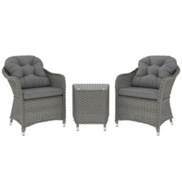 Wyld Haus Ravi Light Grey 3-Piece Bistro Rattan Garden Furniture Set - 2 Cushioned Armchairs And Side Table - thumbnail 2