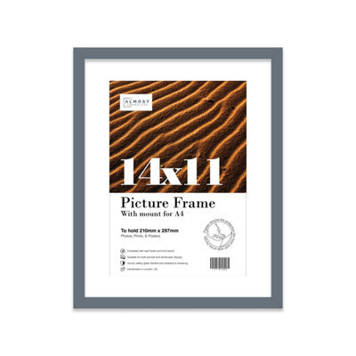 "14X11"" Grey Frame With Mount For A4 Pictures 20mm Slim Edge Portrait And Landscape Display With Wall Hooks And Kickstand" - image 1
