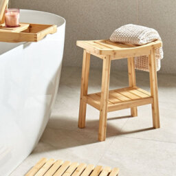 Wyld And Coco Compact Light Brown Bamboo Side Table With Built-In Shelf, Rectangular, W39 X H45Cm - thumbnail 2