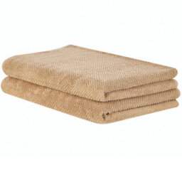 Beliani Set Of 2 Towels Mitiaro Terry Cotton Beige