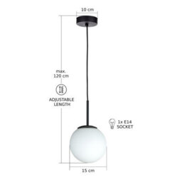 Luminosa Lighting Luminosa Mondi Globe Pendant Ceiling Light Black White Glass Shade 1X E27 - thumbnail 5