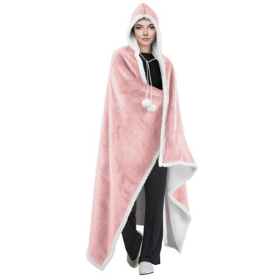 Velosso Elegant Plush Hooded Faux Fur Blanket With Thermal Warm Lining, Stylish Cover For Winter - 130Cm X 180Cm - Blush Pink