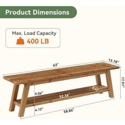 63-Inch Solid Wood Dining Bench Modern Indoor Bench Seating With Storage Shelf - thumbnail 2