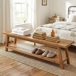 63-Inch Solid Wood Dining Bench Modern Indoor Bench Seating With Storage Shelf - thumbnail 6