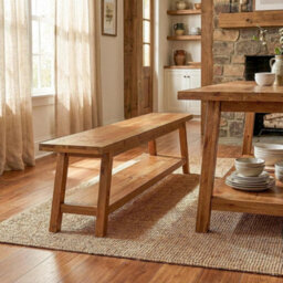 63-Inch Solid Wood Dining Bench Modern Indoor Bench Seating With Storage Shelf - thumbnail 4