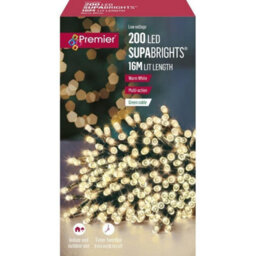 Premier Decorations Limited 200 Led Supabrights Warm White Multi-Action 16M Lit Length Green Cable - thumbnail 2