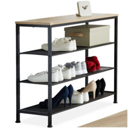 Tectake Shoe Rack Portsmouth - Surface Shelf And 3 Grid Shelves, Industrial Style -  - Industrial Wood Light, Oak Sonoma - thumbnail 1