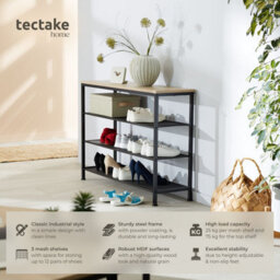 Tectake Shoe Rack Portsmouth - Surface Shelf And 3 Grid Shelves, Industrial Style -  - Industrial Wood Light, Oak Sonoma - thumbnail 2
