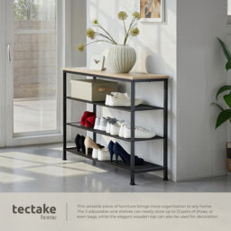 Tectake Shoe Rack Portsmouth - Surface Shelf And 3 Grid Shelves, Industrial Style -  - Industrial Wood Light, Oak Sonoma - thumbnail 4