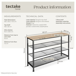Tectake Shoe Rack Portsmouth - Surface Shelf And 3 Grid Shelves, Industrial Style -  - Industrial Wood Light, Oak Sonoma - thumbnail 6