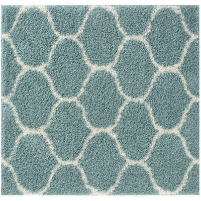 The Rugs Moroccan Shaggy Rugs And Runners Soft Fluffy Trellis Design High Pile Duck Egg Blue And Ivory Living Room Kitchen Hallway 650 - image 1