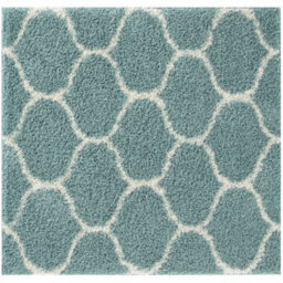 The Rugs Moroccan Shaggy Rugs And Runners Soft Fluffy Trellis Design High Pile Duck Egg Blue And Ivory Living Room Kitchen Hallway 650 - thumbnail 1