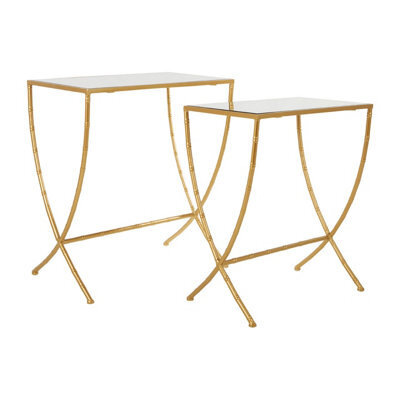 Orsina Set Of 2 Bamboo Design Side Tables,rectangular Nesting Table,luxe Gold Finish Bedside Table,accent Tables - image 1