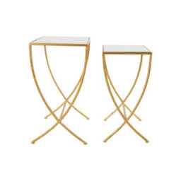 Orsina  Set Of 2 Bamboo Design Side Tables,rectangular Nesting Table,luxe Gold Finish Bedside Table,accent Tables - thumbnail 3