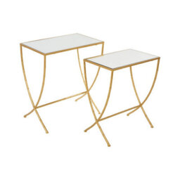 Orsina  Set Of 2 Bamboo Design Side Tables,rectangular Nesting Table,luxe Gold Finish Bedside Table,accent Tables - thumbnail 2