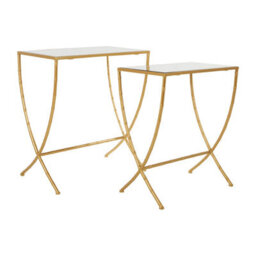 Orsina  Set Of 2 Bamboo Design Side Tables,rectangular Nesting Table,luxe Gold Finish Bedside Table,accent Tables - thumbnail 1
