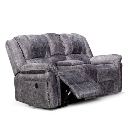 Furnishings For Less UK Galaxy Electric 2 Seater Grey Plush Velvet Fabric Sofa Grey