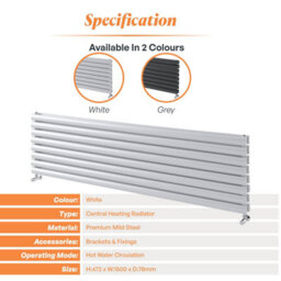 Plum&clay Kensington White Double Horizontal Radiator (H)472mm (W)1500mm - thumbnail 4