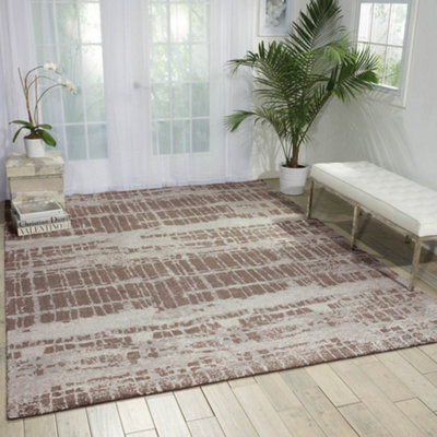 Beige Luxurious Modern Easy To Clean Abstract Viscose Wool Rug For Living Room, Bedroom - 259Cm X 351Cm