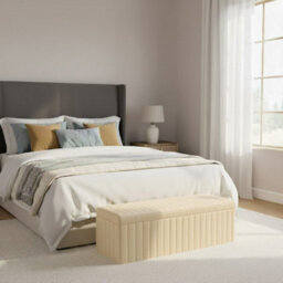 180Cm Wide Lux Ottoman Storage Box, Cream Velvet Upholstered Full Striped Storage Ottoman Box - thumbnail 2