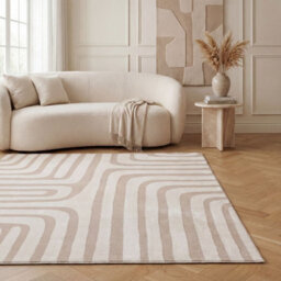 The Rugs Loft Beige And Ivory Curved Line Living Room Area Rug And Runners Soft Pile - thumbnail 4