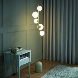 Valuelights Marlow Sage Green 5 Way Floor Lamp With Glass Globe Lampshade Light - Led Bulbs Included - thumbnail 2