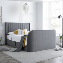 Luther Grey Velvet Ottoman Winged Electric Media Tv Bed Frame - 6Ft Super King Size - thumbnail 3