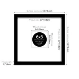 "6X6"" Black Picture Frame - 6X6"" Square Frame With 3X3"" Mount For 6X6""/3X3"" Pictures Art Deco Style Room Decor, 1 Pack" - thumbnail 2