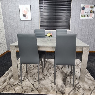 Kosy Koala Grey Dining Table And 4 Chairs Stone Grey Effect Kitchen Wood Set 4 - image 1