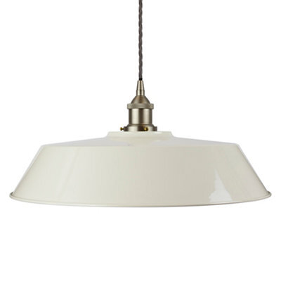 Clay White Large Chancery Painted Dome Pendant Light With Brushed Chrome Lamp Holder And Grey Twisted Cable - Se Home - image 1