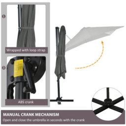 Outsunny Square Cantilever Roma Parasol, 360-Degree Rotation, Grey - thumbnail 6